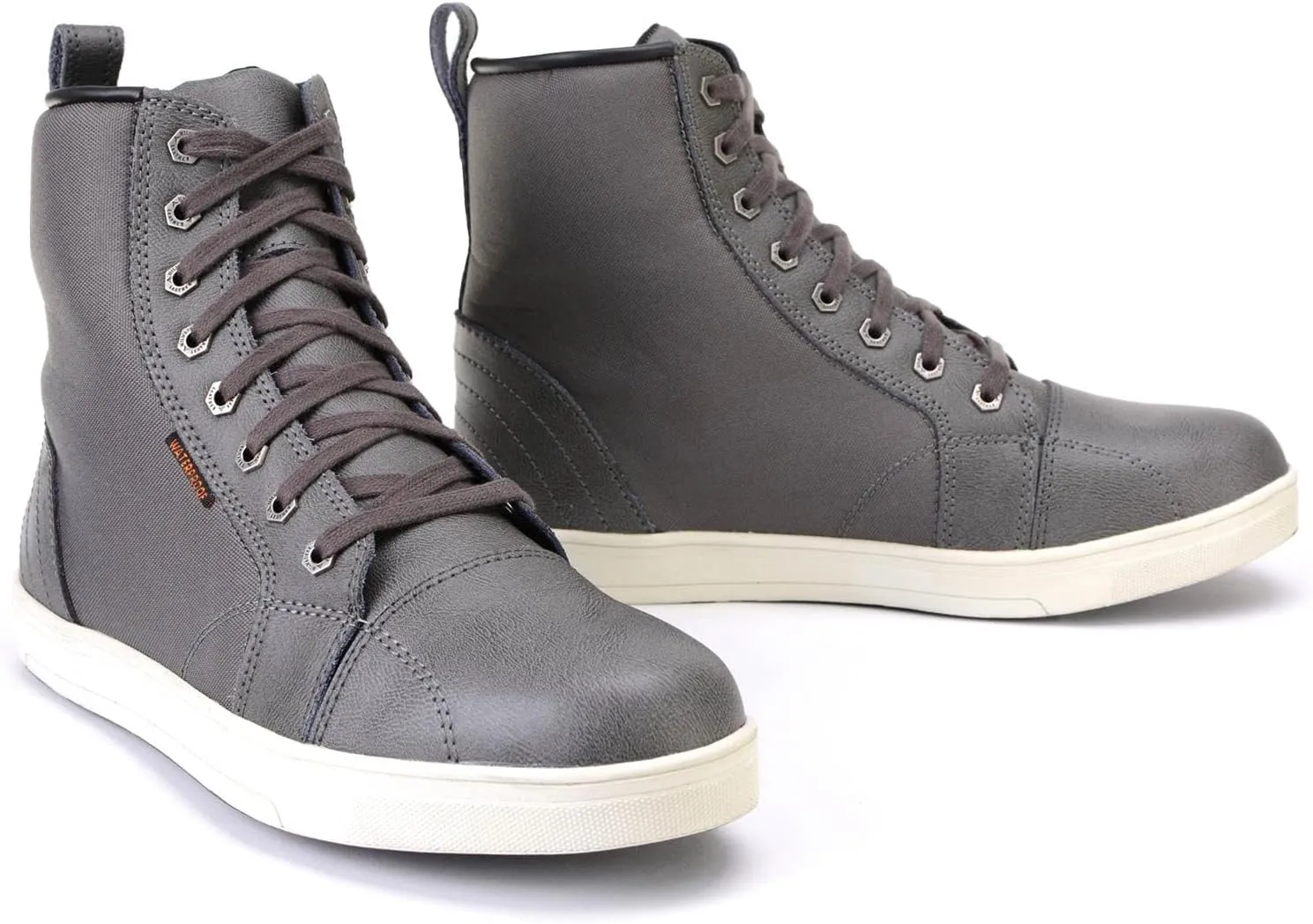 Milwaukee Leather MBM9003WP Men's Grey Leather and Canvas Reinforced Street Riding Waterproof Shoes with Ankle Support - 8.5