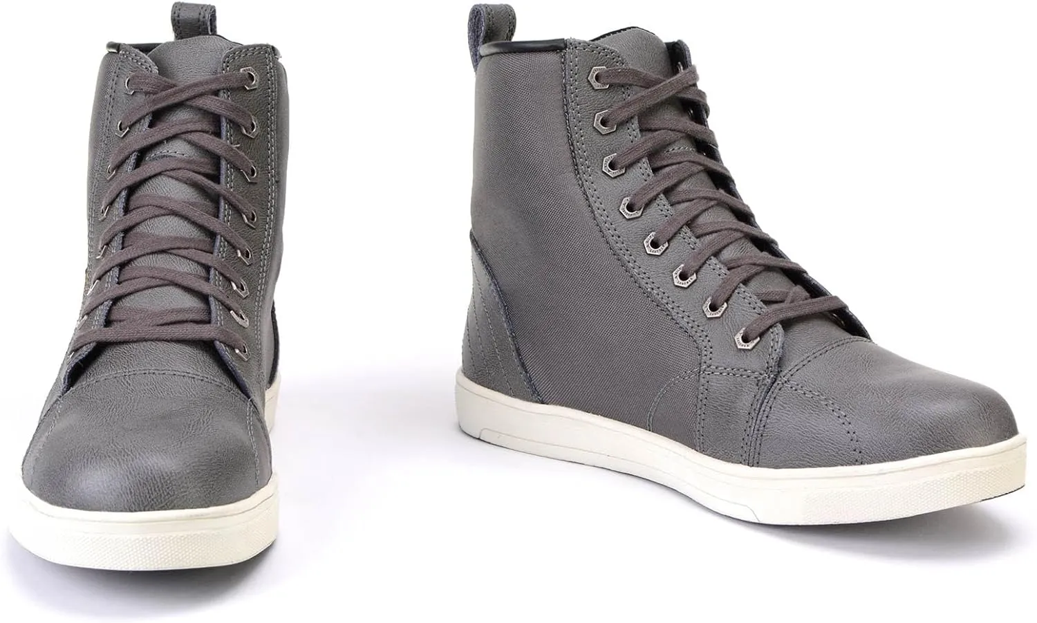 Milwaukee Leather MBM9003WP Men's Grey Leather and Canvas Reinforced Street Riding Waterproof Shoes with Ankle Support - 8.5