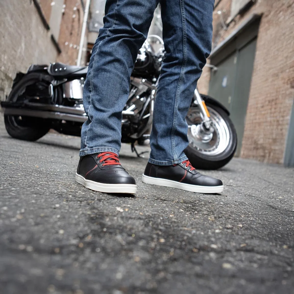 Milwaukee Leather MBM9102 Men's Black Leather with Red Shoe Lace Reinforced Street Riding Shoes w/Ankle Support - 7
