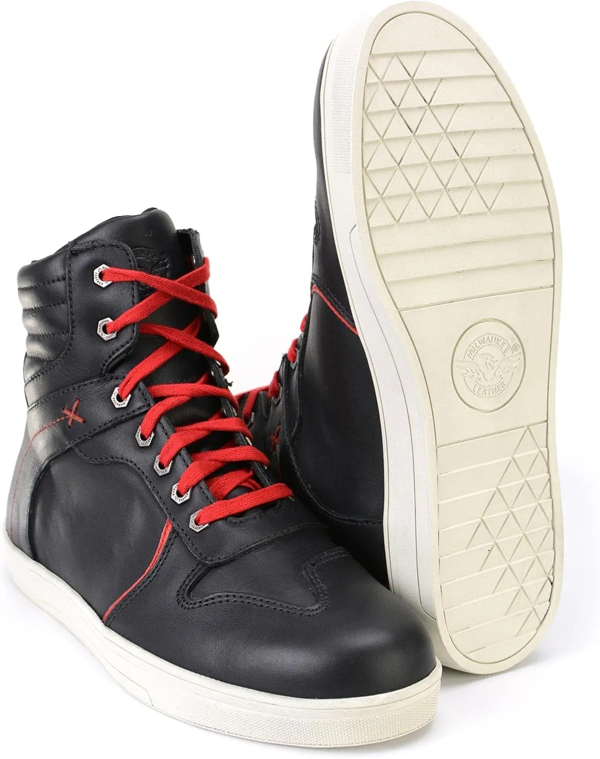 Milwaukee Leather MBM9102 Men's Black Leather with Red Shoe Lace Reinforced Street Riding Shoes w/Ankle Support - 7