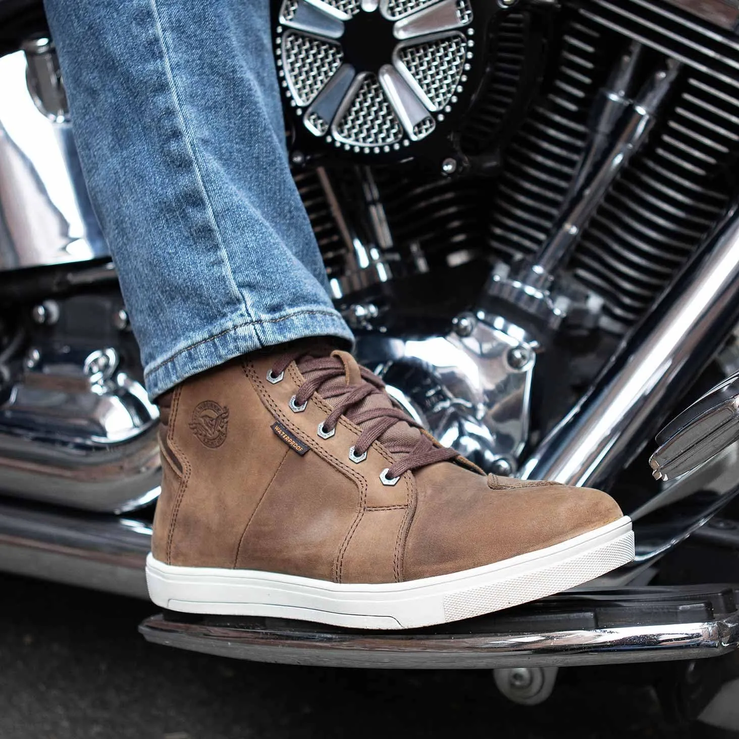 Milwaukee Leather MBM9113 Men's Brown Waterproof Leather Motorcycle Reinforced Riding Shoes w/Ankle Support - 10