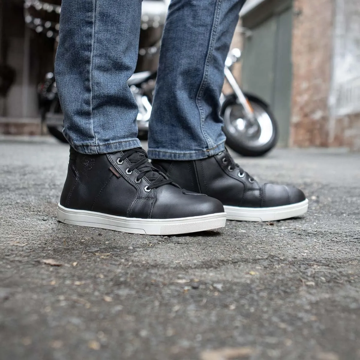 Milwaukee Leather MBM9114 Men's Black Waterproof Leather Street Riding Shoes with Shift Protection and Ankle Support - 7.5