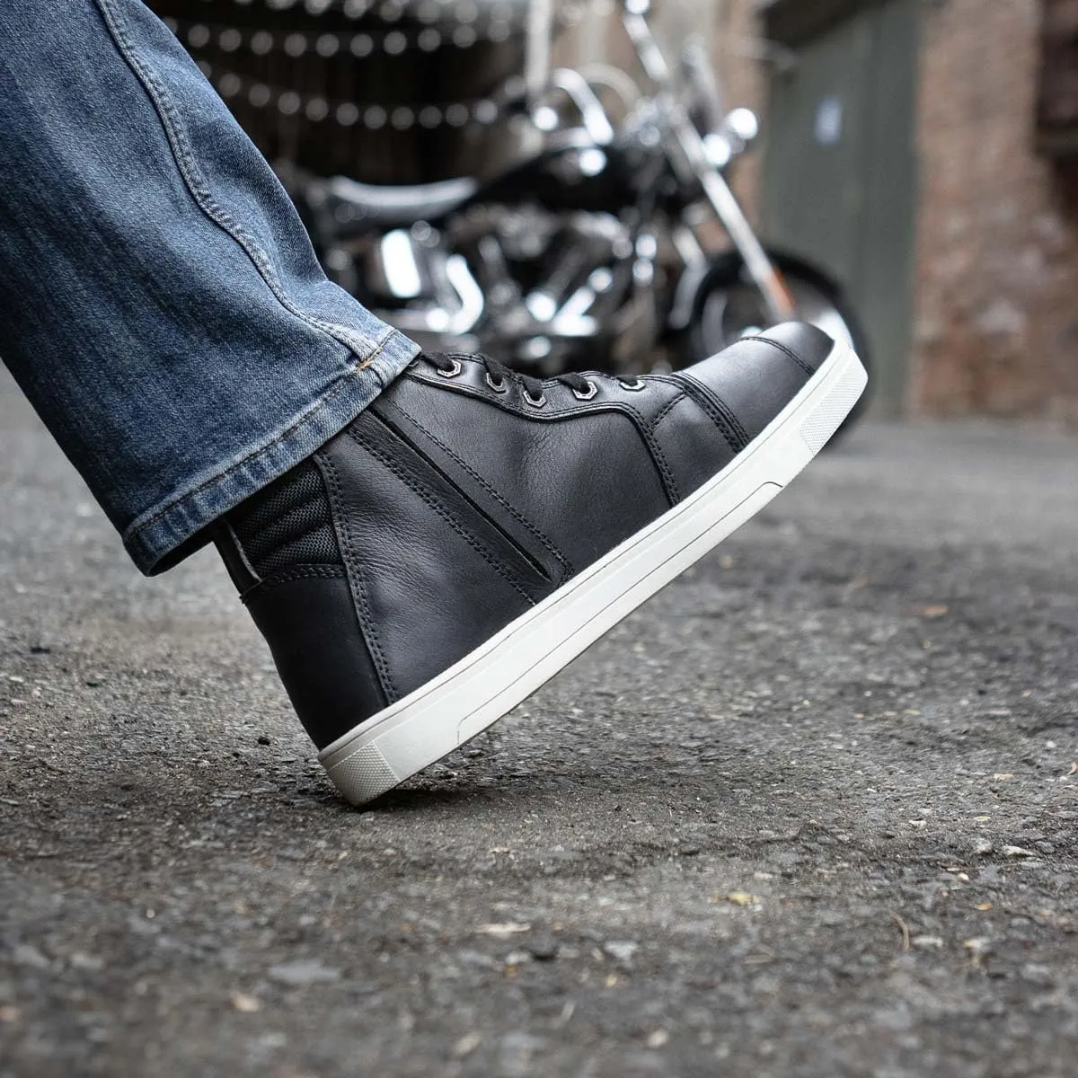 Milwaukee Leather MBM9114 Men's Black Waterproof Leather Street Riding Shoes with Shift Protection and Ankle Support - 7.5