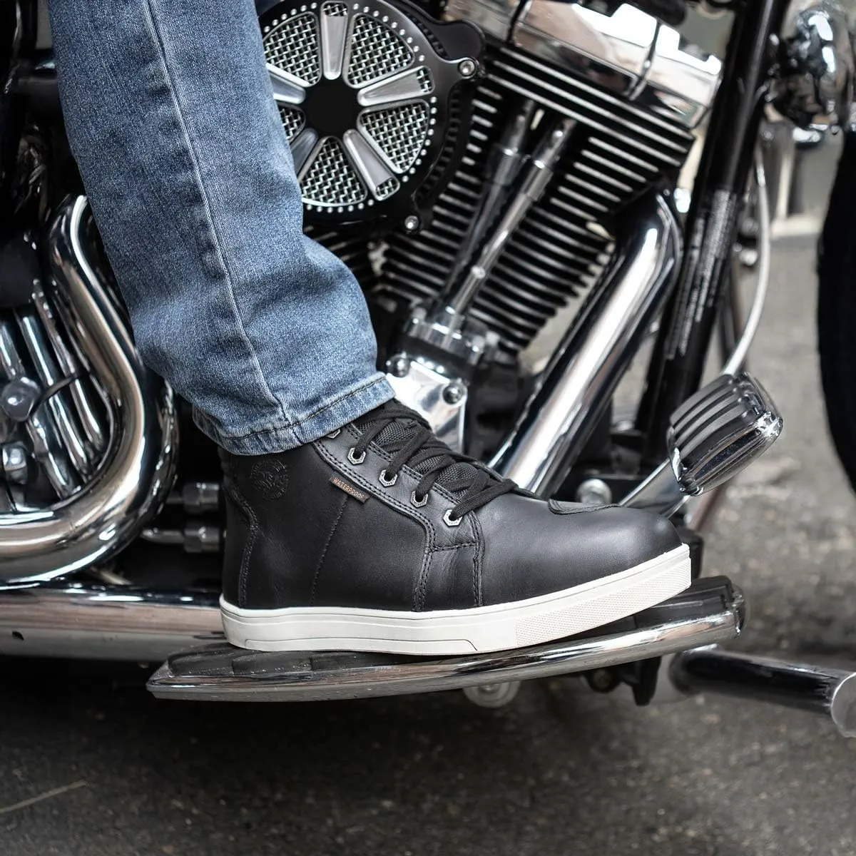 Milwaukee Leather MBM9114 Men's Black Waterproof Leather Street Riding Shoes with Shift Protection and Ankle Support - 7.5