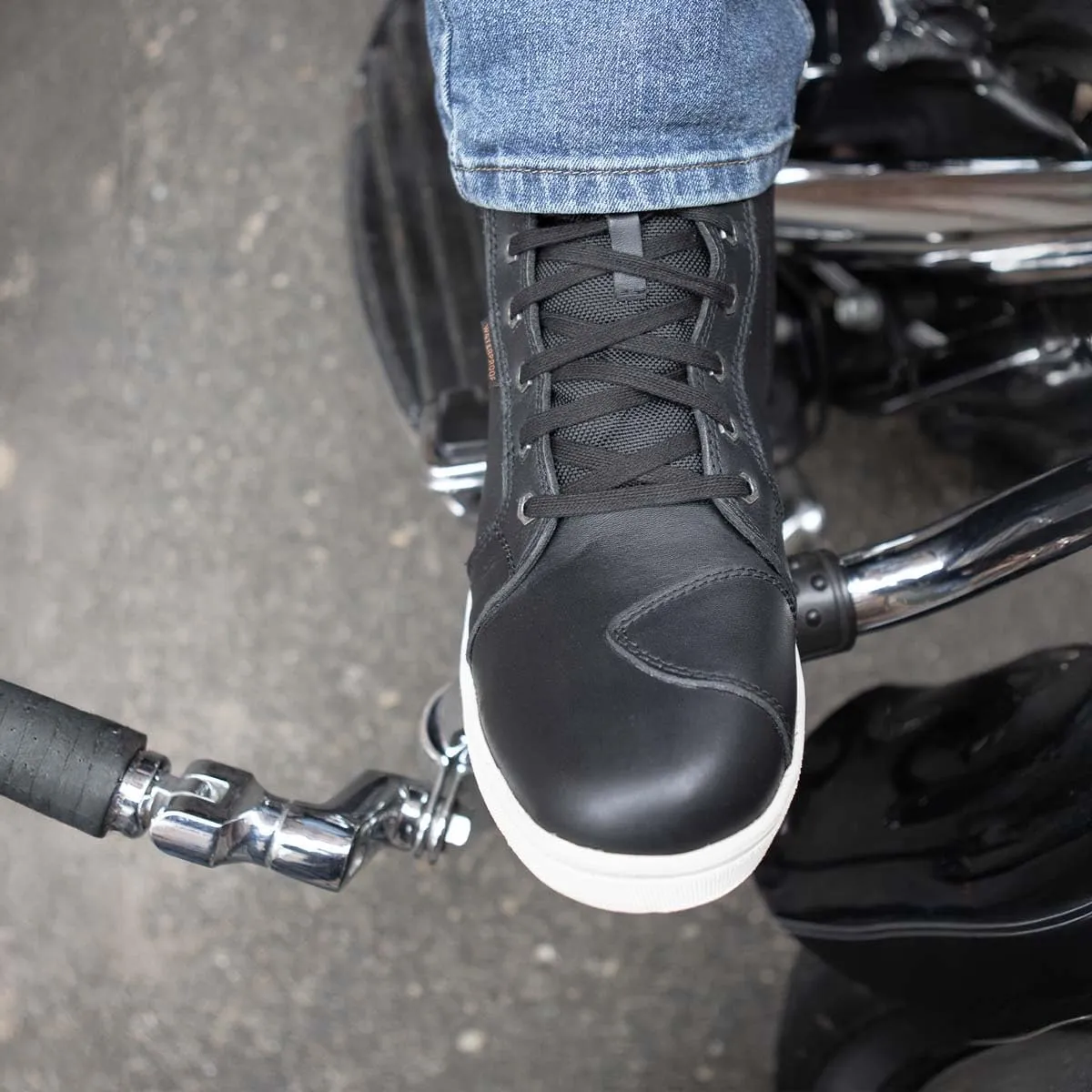 Milwaukee Leather MBM9114 Men's Black Waterproof Leather Street Riding Shoes with Shift Protection and Ankle Support - 7.5