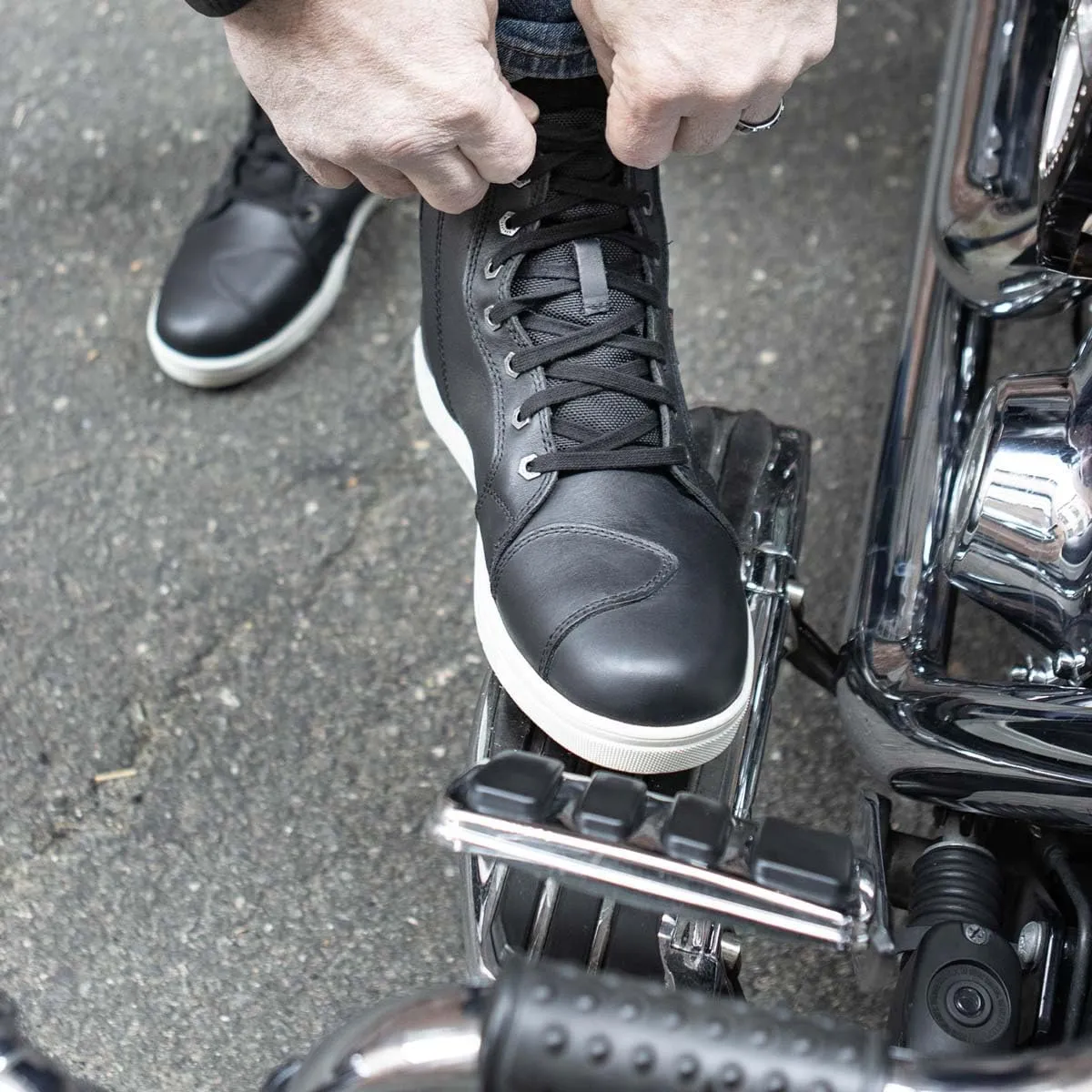 Milwaukee Leather MBM9114 Men's Black Waterproof Leather Street Riding Shoes with Shift Protection and Ankle Support - 7.5