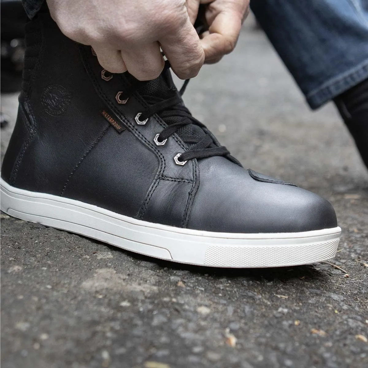 Milwaukee Leather MBM9114 Men's Black Waterproof Leather Street Riding Shoes with Shift Protection and Ankle Support - 7.5