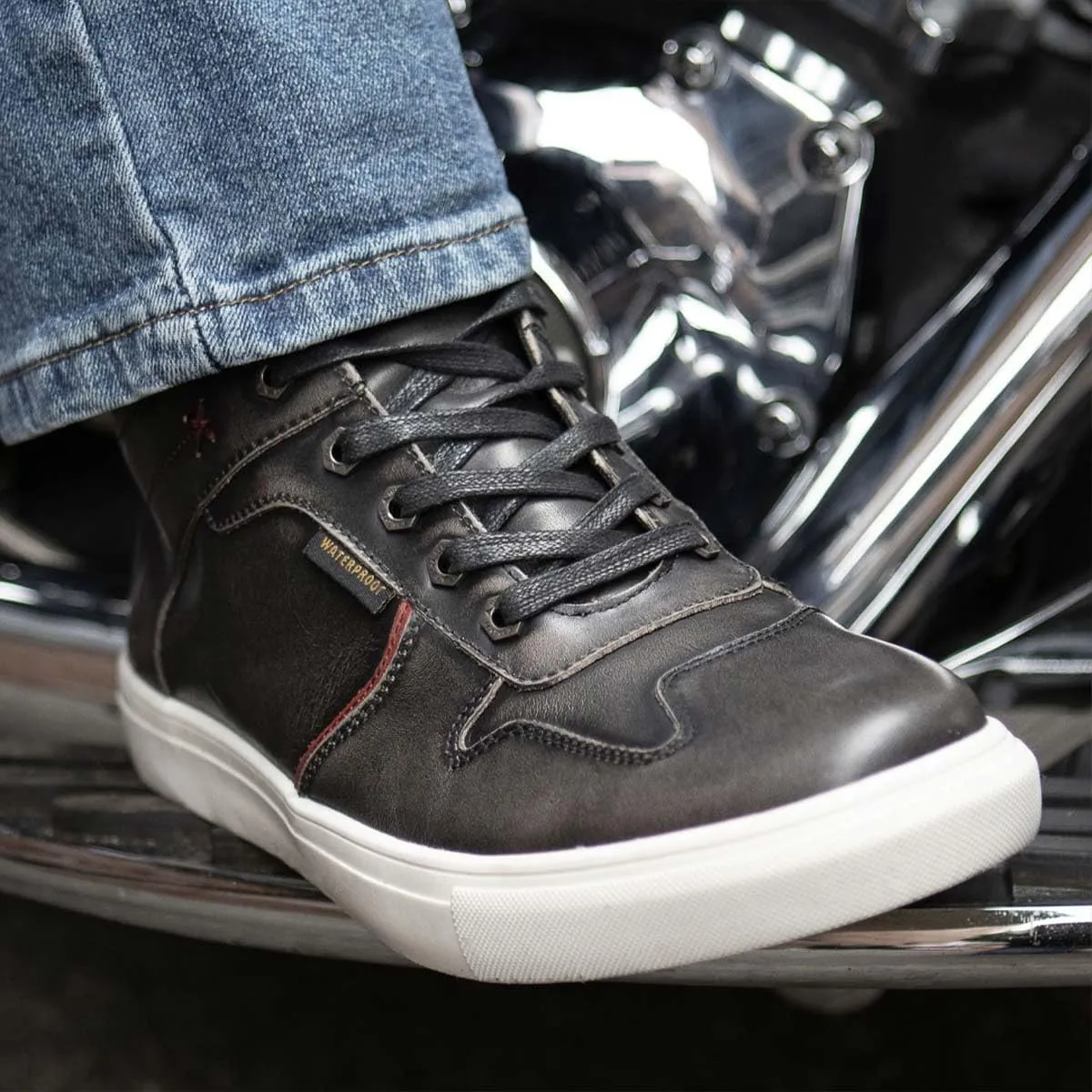 Milwaukee Leather MBM9152 Men's Black Leather High-Top Biker Riding Waterproof Shoes Reinforced w/Ankle Support