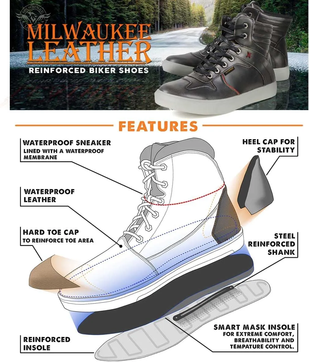 Milwaukee Leather MBM9152 Men's Black Leather High-Top Biker Riding Waterproof Shoes Reinforced w/Ankle Support