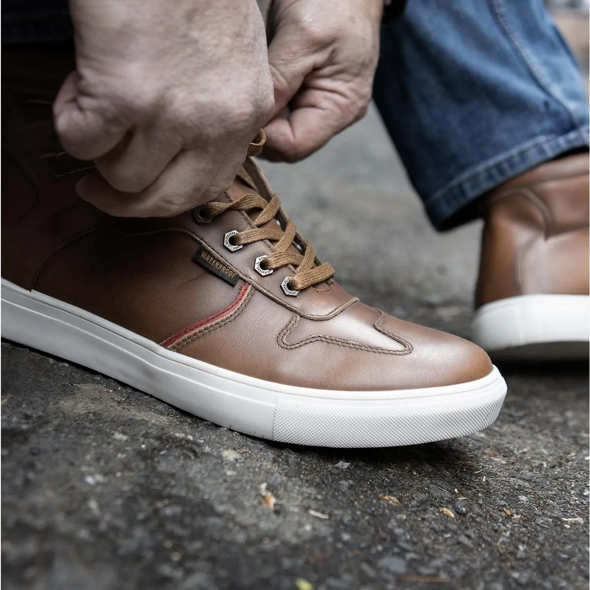 Milwaukee Leather MBM9154 Men's Cognac Leather High-Top Reinforced Street Riding Waterproof Shoes w/Ankle Support - 12