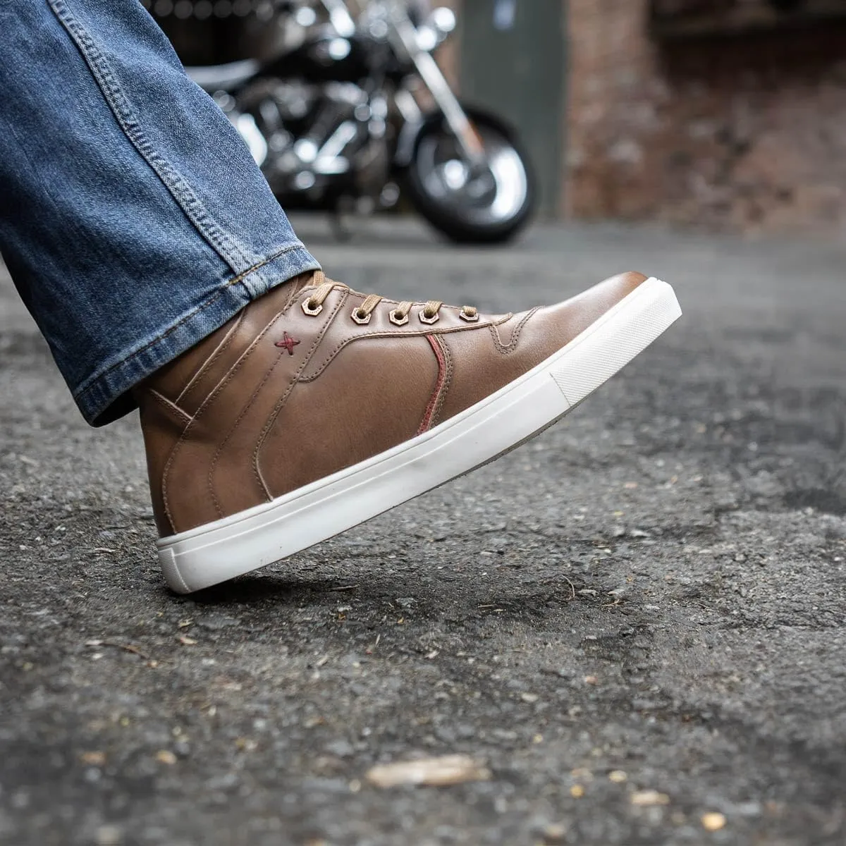 Milwaukee Leather MBM9154 Men's Cognac Leather High-Top Reinforced Street Riding Waterproof Shoes w/Ankle Support - 12
