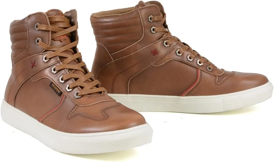 Milwaukee Leather MBM9154 Men's Cognac Leather High-Top Reinforced Street Riding Waterproof Shoes w/Ankle Support - 12