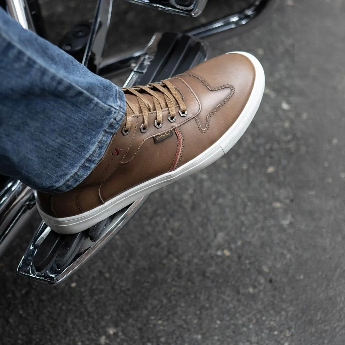 Milwaukee Leather MBM9154 Men's Cognac Leather High-Top Reinforced Street Riding Waterproof Shoes w/Ankle Support - 12