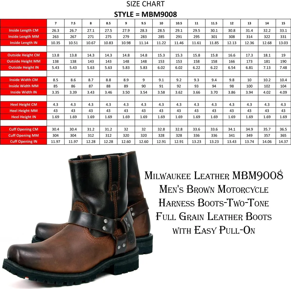 Milwaukee Leather Men's Classic Premium Leather Harness Motorcycle Boots Collection - 10