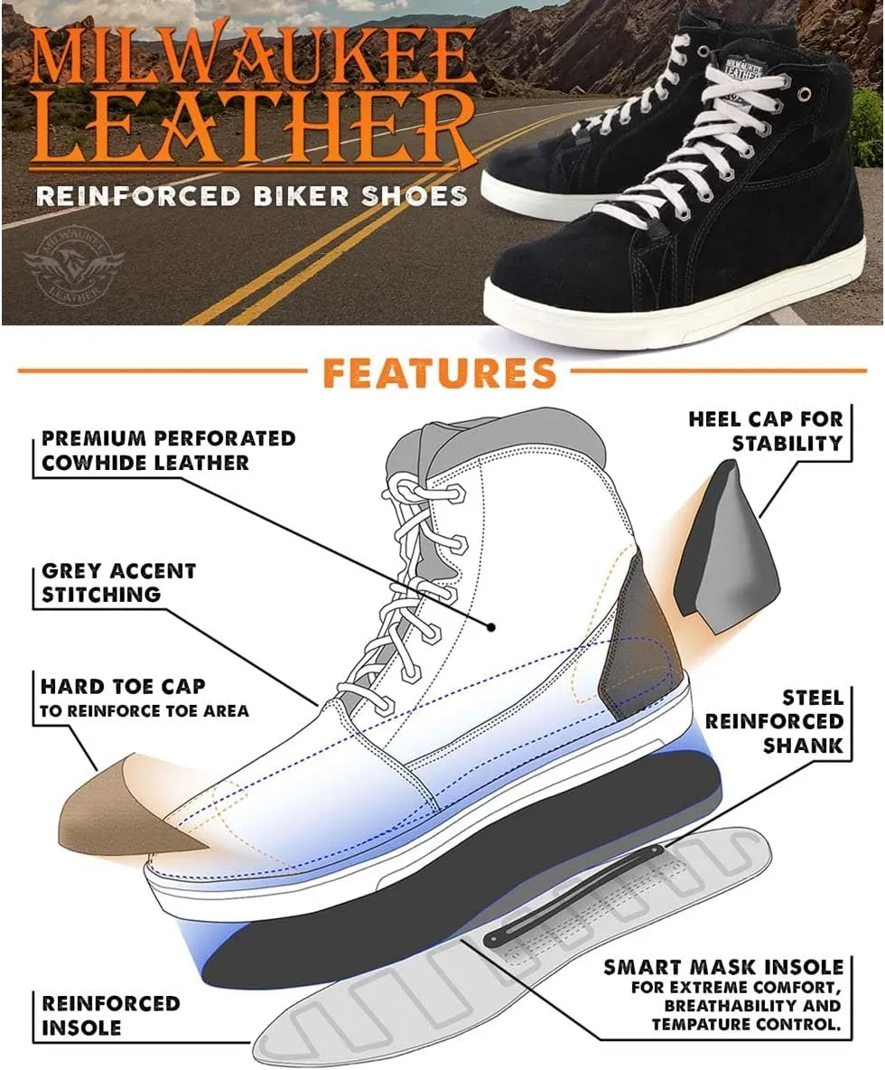 Milwaukee Leather Men's Motorcycle Reinforced Street Biker Casual Riding Shoes Leather Suede Canvas - 7