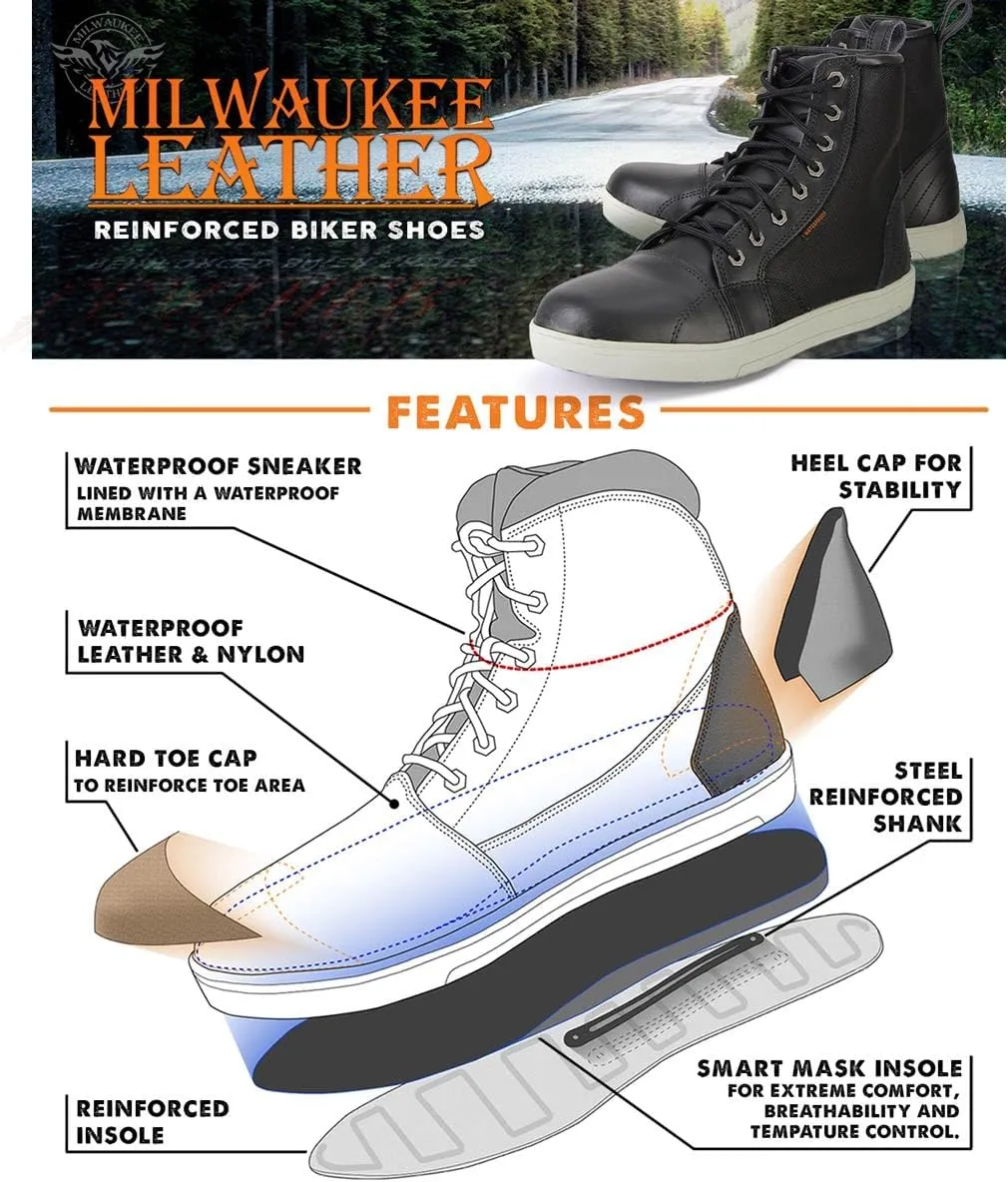 Milwaukee Leather Men's Motorcycle Reinforced Street Biker Casual Riding Shoes Leather Suede Canvas - 8