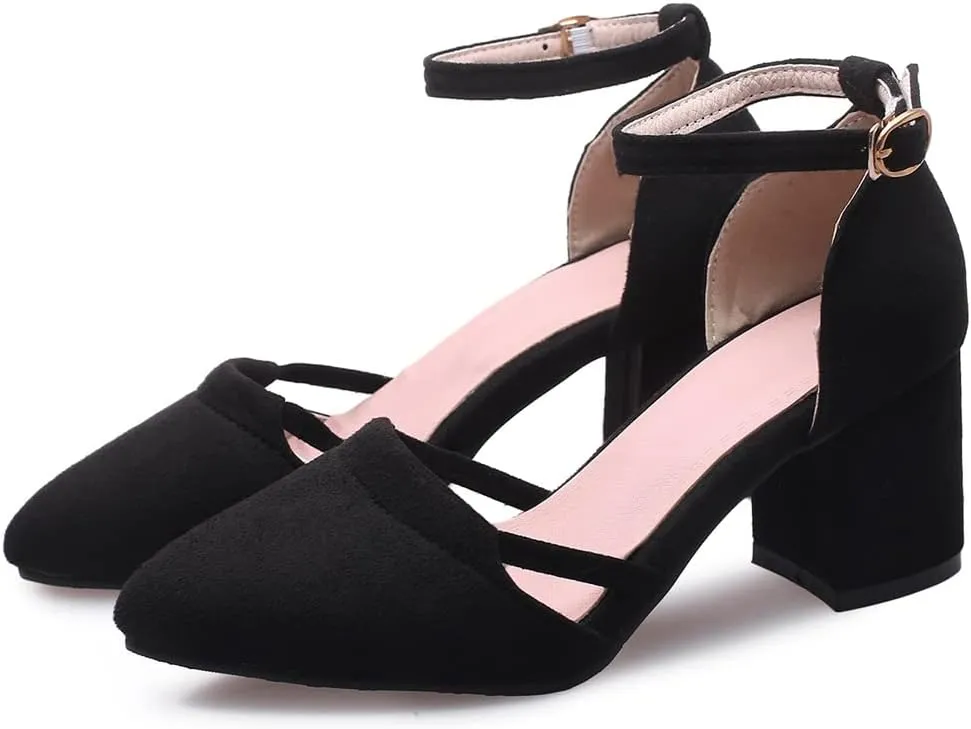 MIOKE Women's Pointed Toe Slingback Pumps Clear Criss Cross Block Low Heel Comfort Dress Sandal Party Shoes