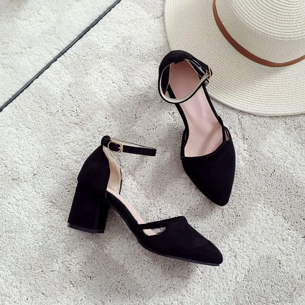 MIOKE Women's Pointed Toe Slingback Pumps Clear Criss Cross Block Low Heel Comfort Dress Sandal Party Shoes