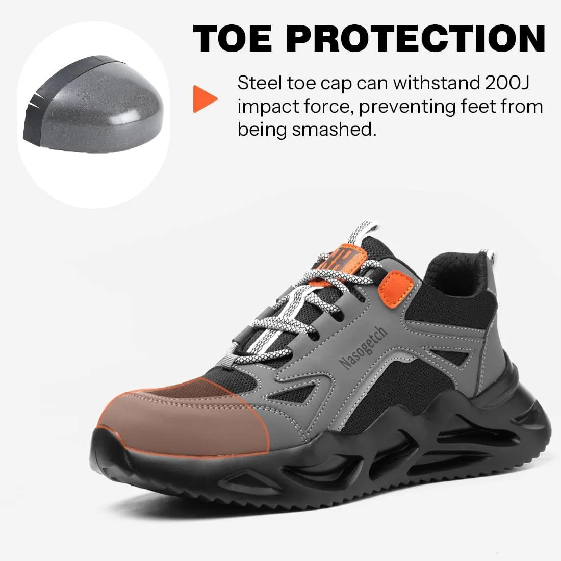 Nasogetch Steel Toe Shoes for Men Women Lightweight Work Shoes Wide Comfortable Safety Sneakers Puncture Proof