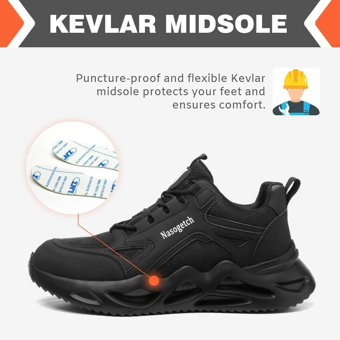Nasogetch Steel Toe Shoes for Men Women Lightweight Work Shoes Wide Comfortable Safety Sneakers Puncture Proof