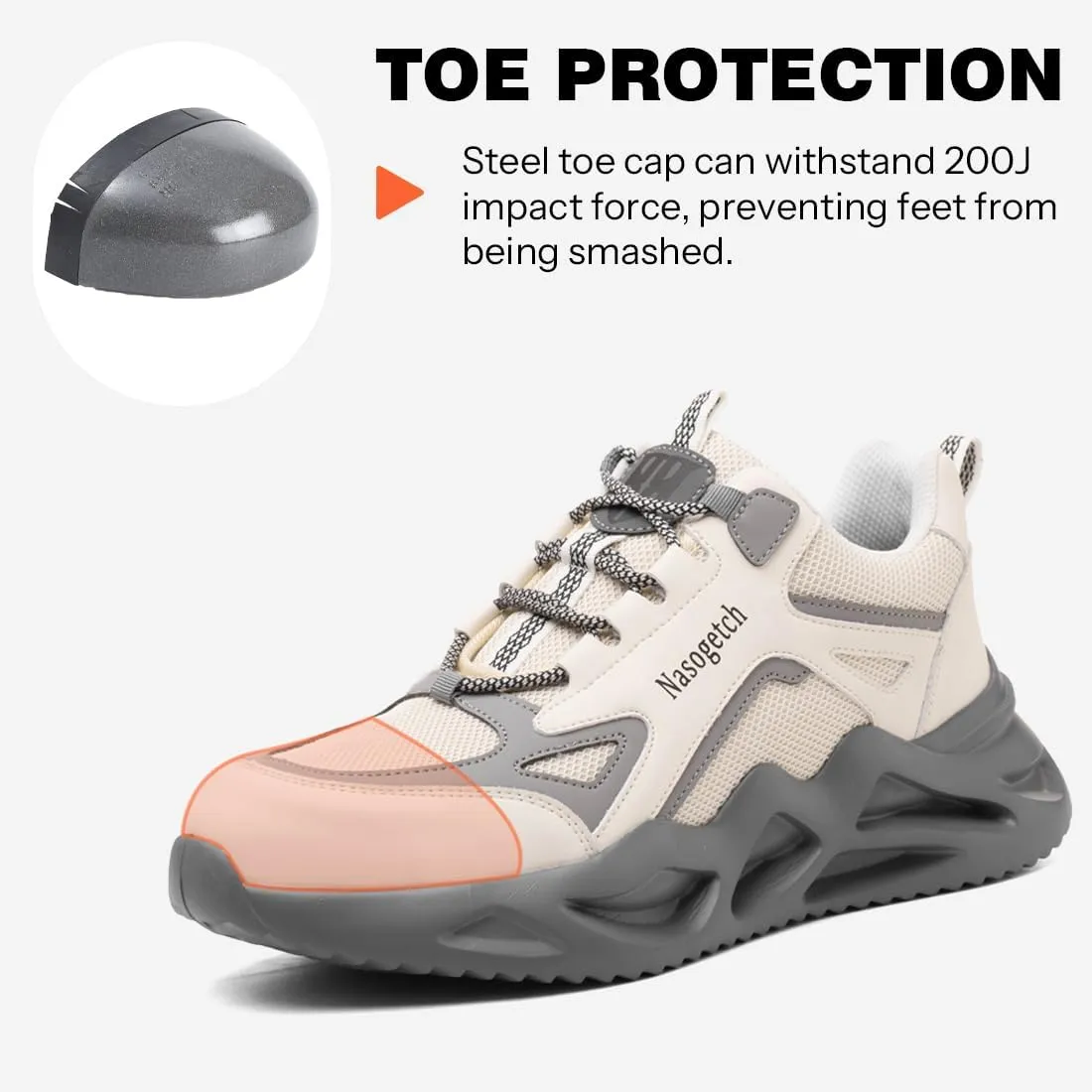 Nasogetch Steel Toe Shoes for Men Women Lightweight Work Shoes Wide Comfortable Safety Sneakers Puncture Proof