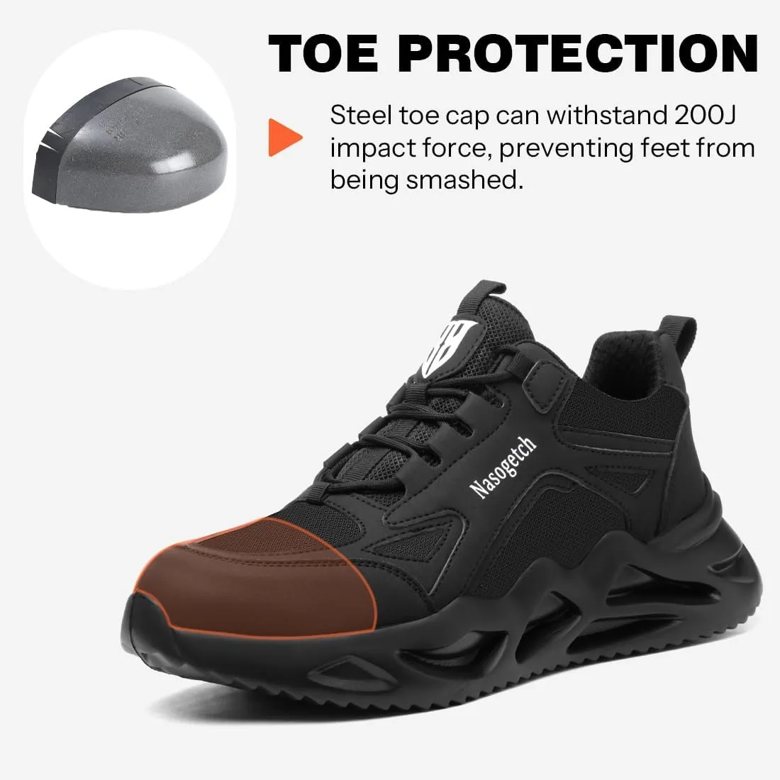 Nasogetch Steel Toe Shoes for Men Women Lightweight Work Shoes Wide Comfortable Safety Sneakers Puncture Proof