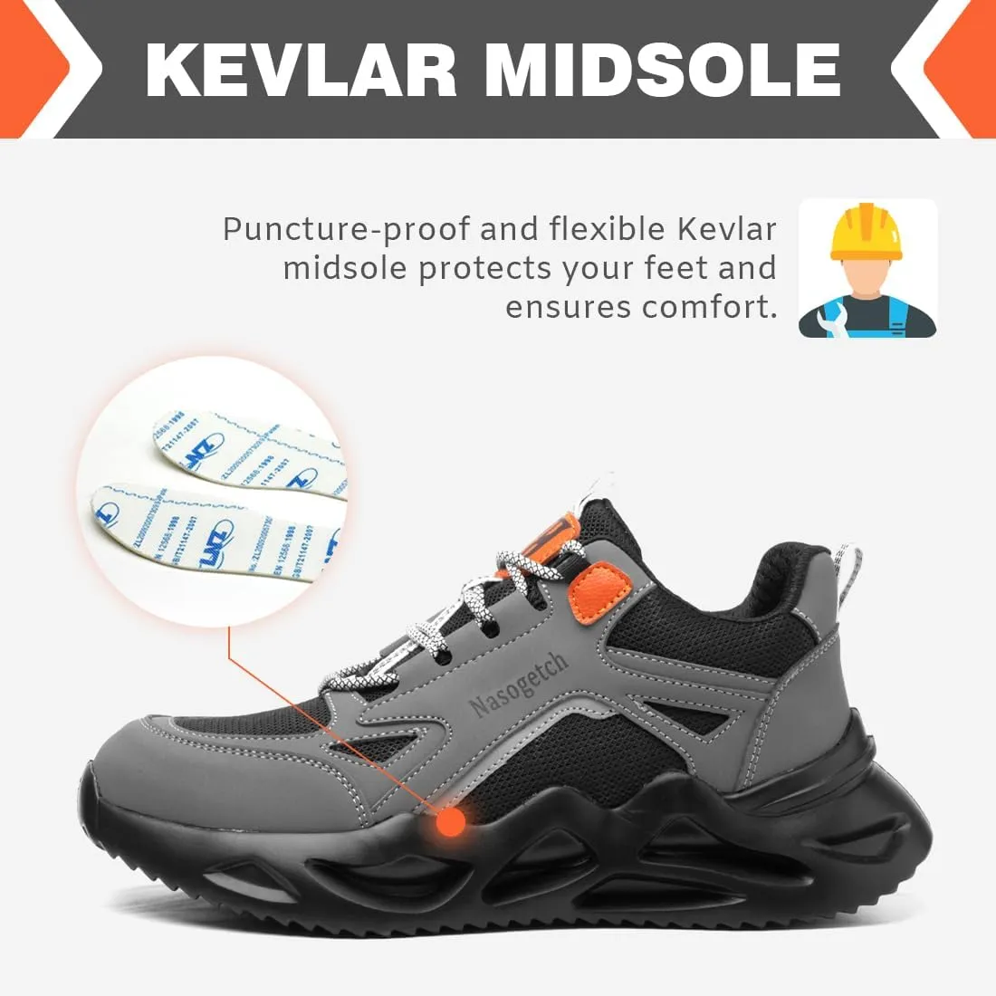 Nasogetch Steel Toe Shoes for Men Women Lightweight Work Shoes Wide Comfortable Safety Sneakers Puncture Proof