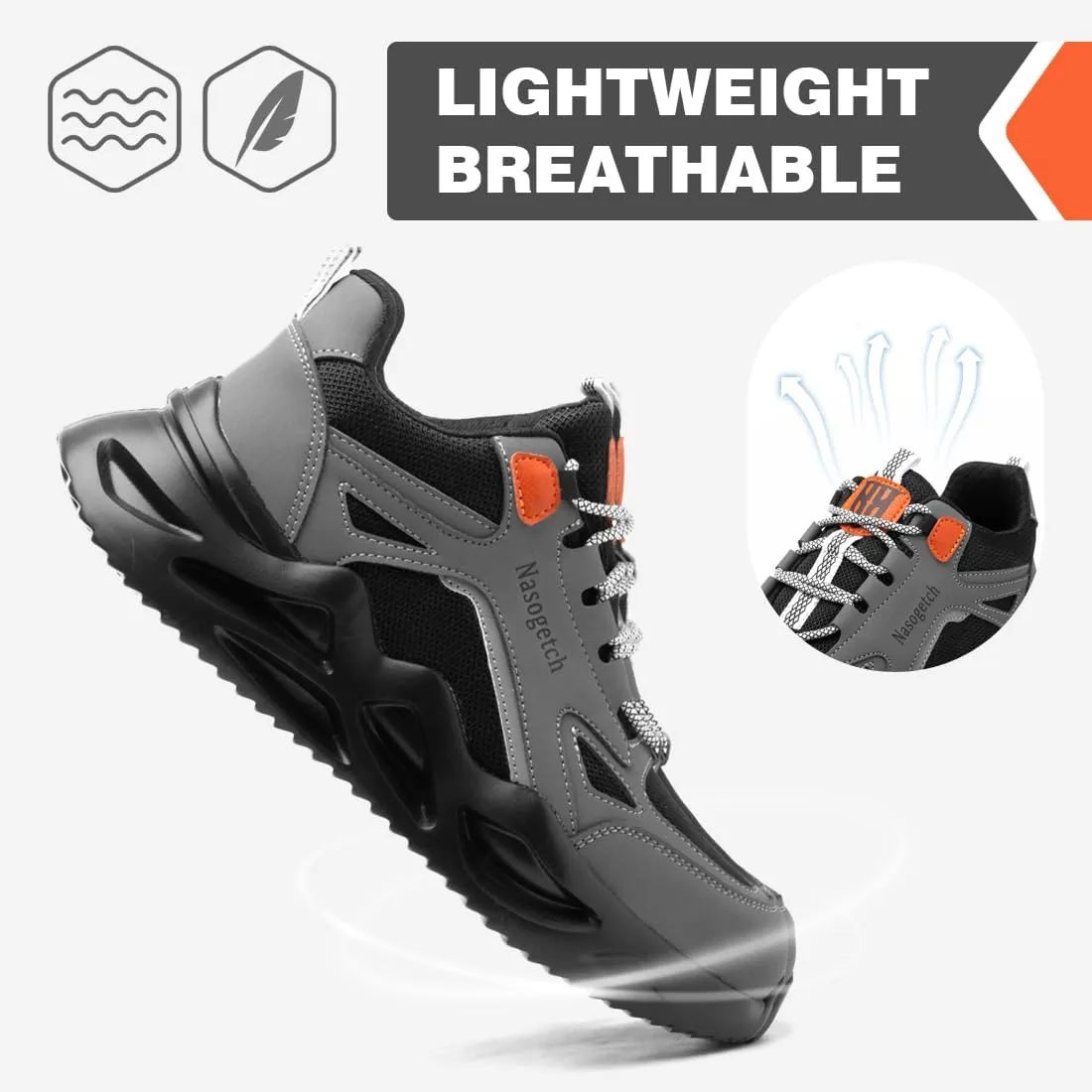 Nasogetch Steel Toe Shoes for Men Women Lightweight Work Shoes Wide Comfortable Safety Sneakers Puncture Proof