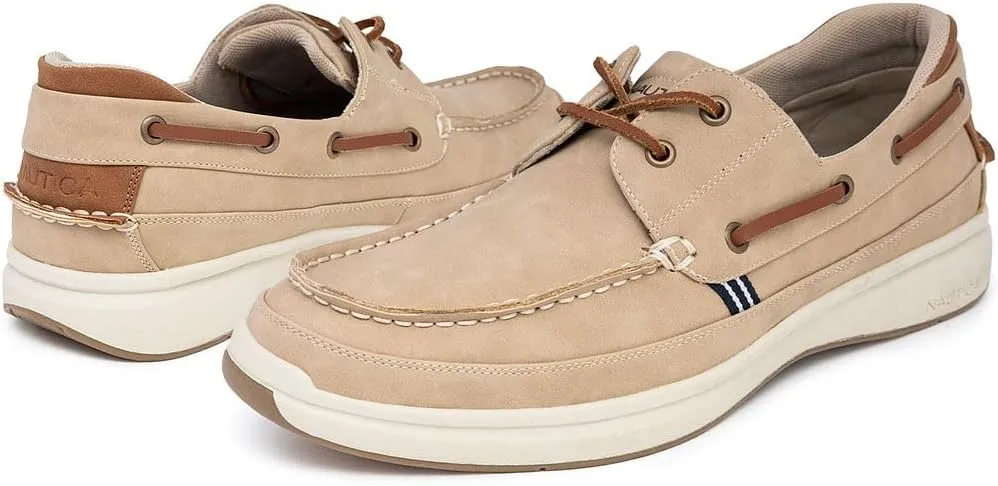 Nautica Men's Lace-Up Moccasin Boat Shoes - Cushioned Insole Casual Deck Loafers for Walking Comfort - Zapato