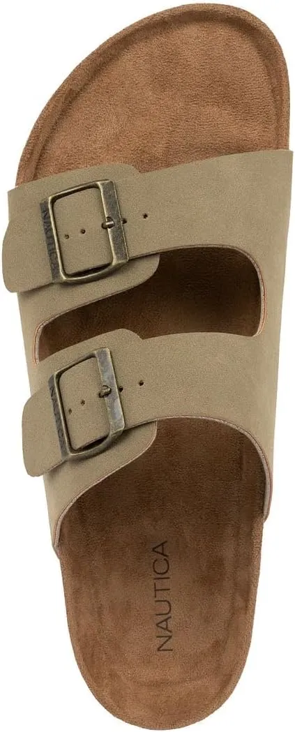 Nautica Men's Sandals - Casual Slides with 2 Adjustable Buckle Straps and Cork Footbed for Ultimate Comfort and Style (Regular/Wide Width, Big Size)