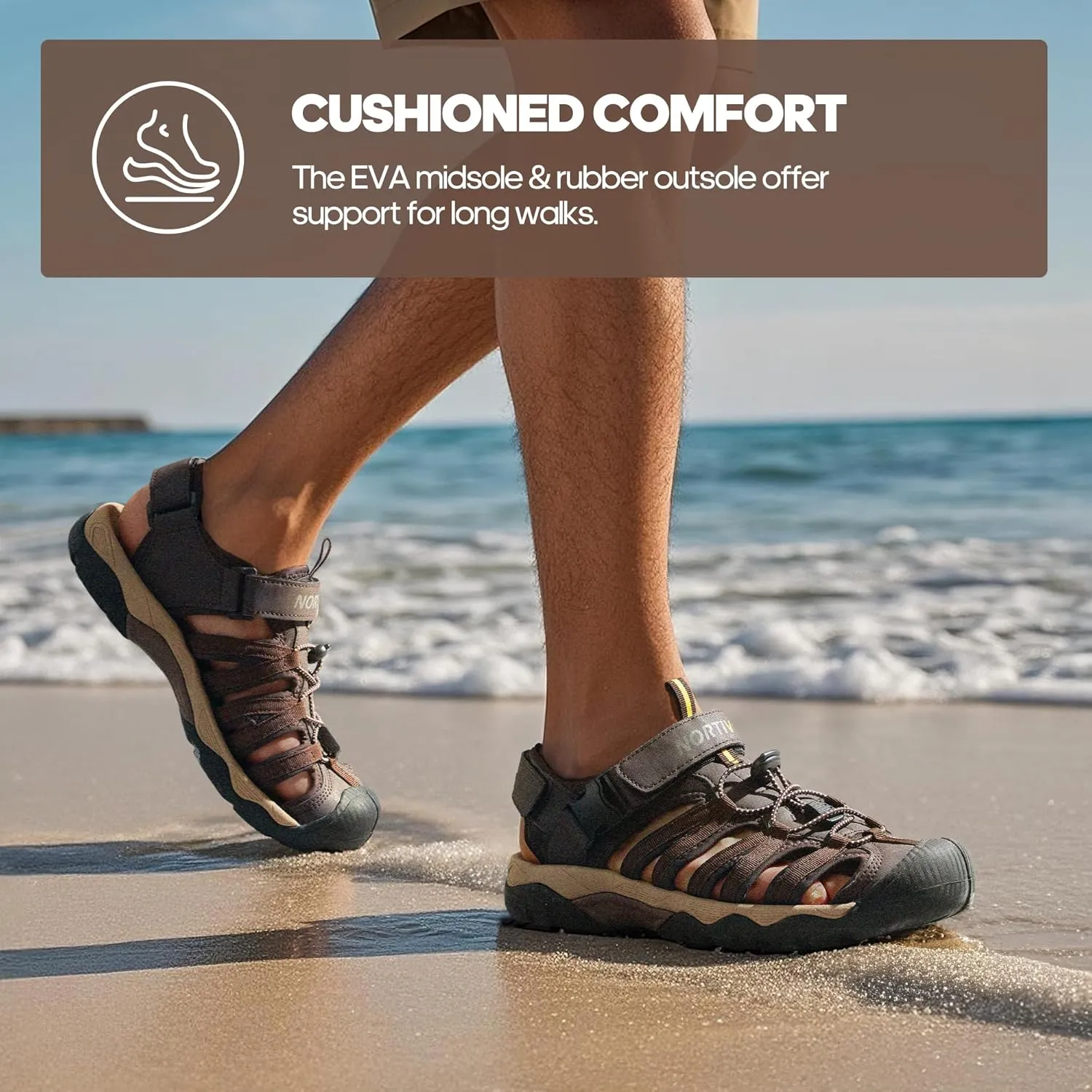 NORTIV 8 Men's Sandals, Closed Toe Athletic Sport Sandals, Mens Summer Shoes, Lightweight Trail Walking Sandals for Men
