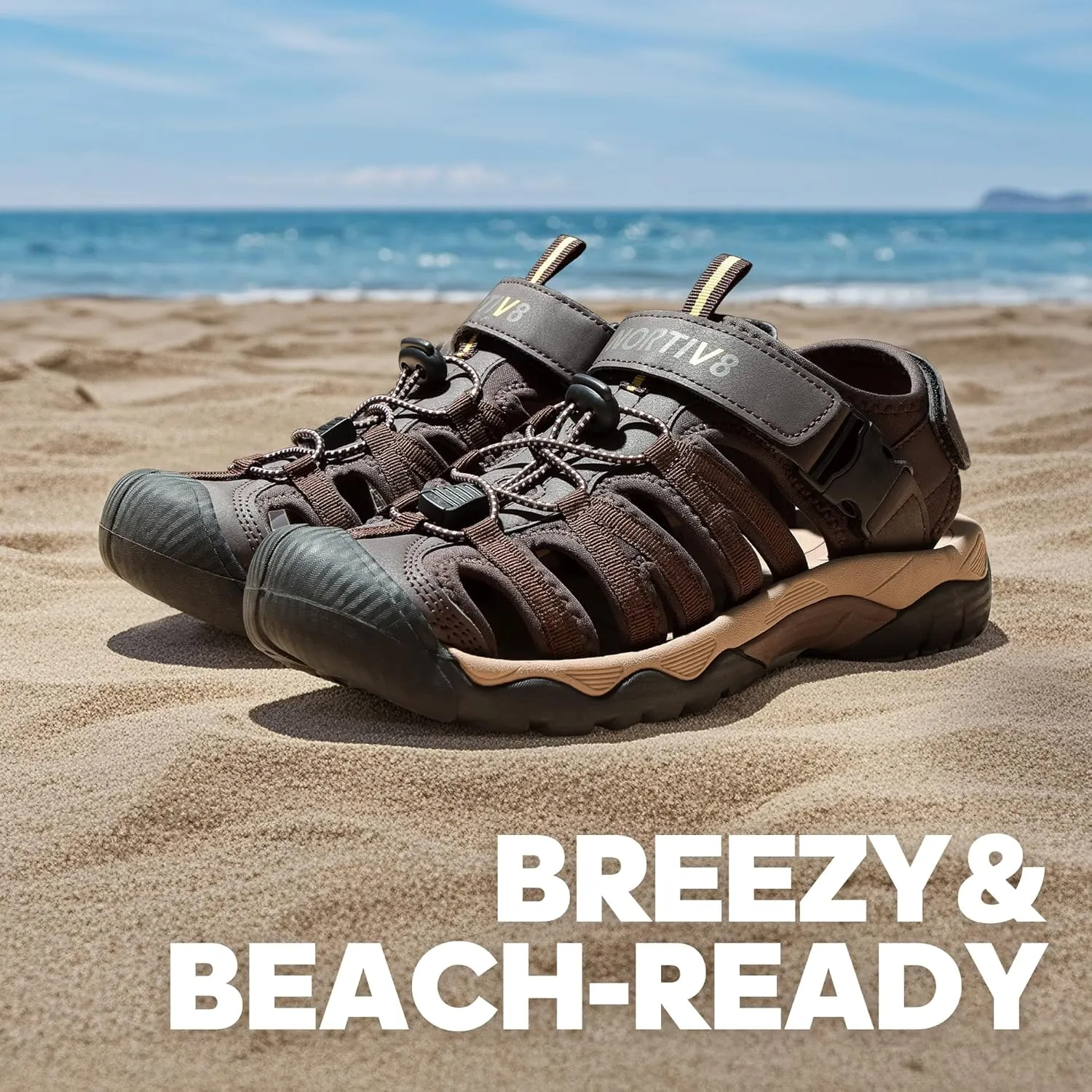 NORTIV 8 Men's Sandals, Closed Toe Athletic Sport Sandals, Mens Summer Shoes, Lightweight Trail Walking Sandals for Men