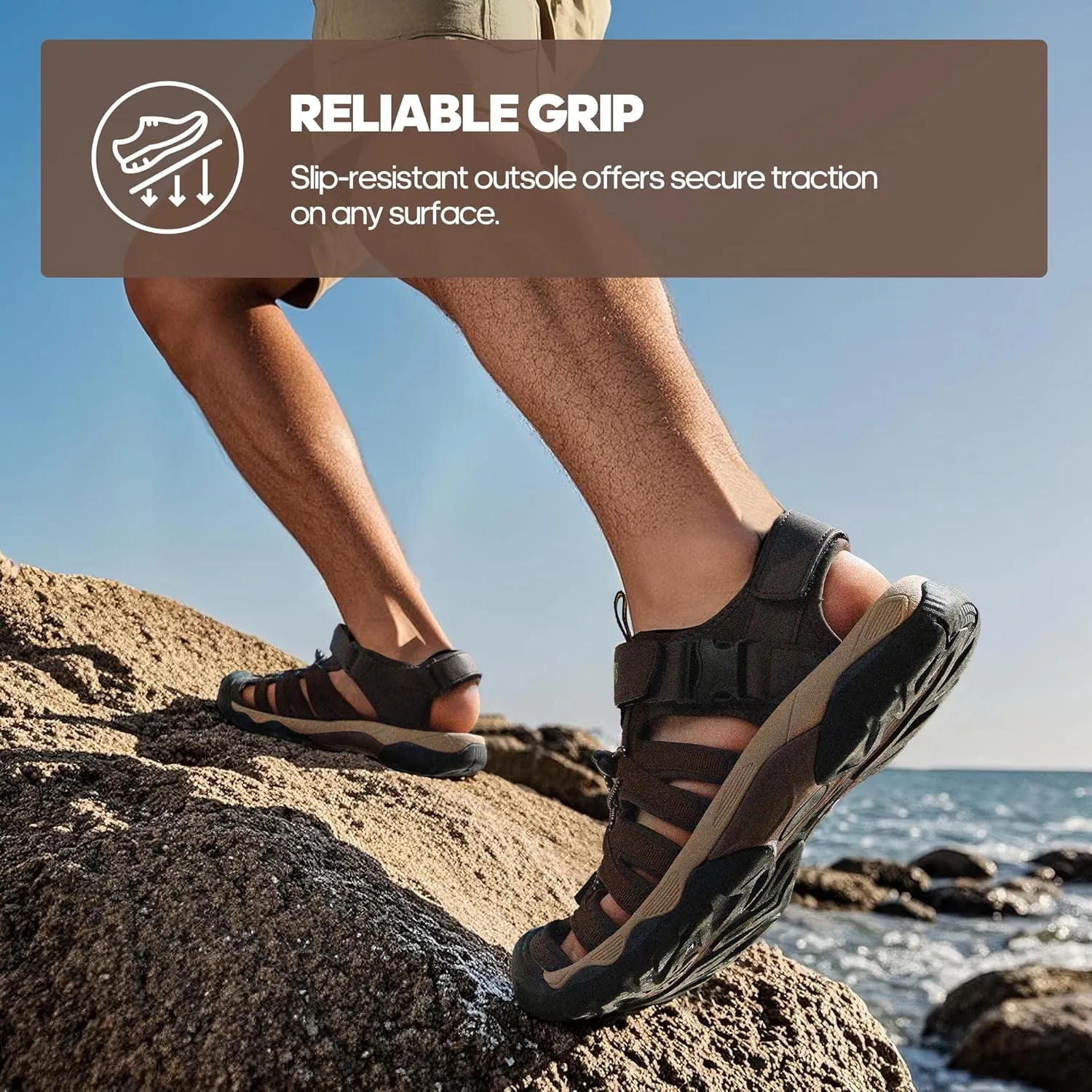 NORTIV 8 Men's Sandals, Closed Toe Athletic Sport Sandals, Mens Summer Shoes, Lightweight Trail Walking Sandals for Men