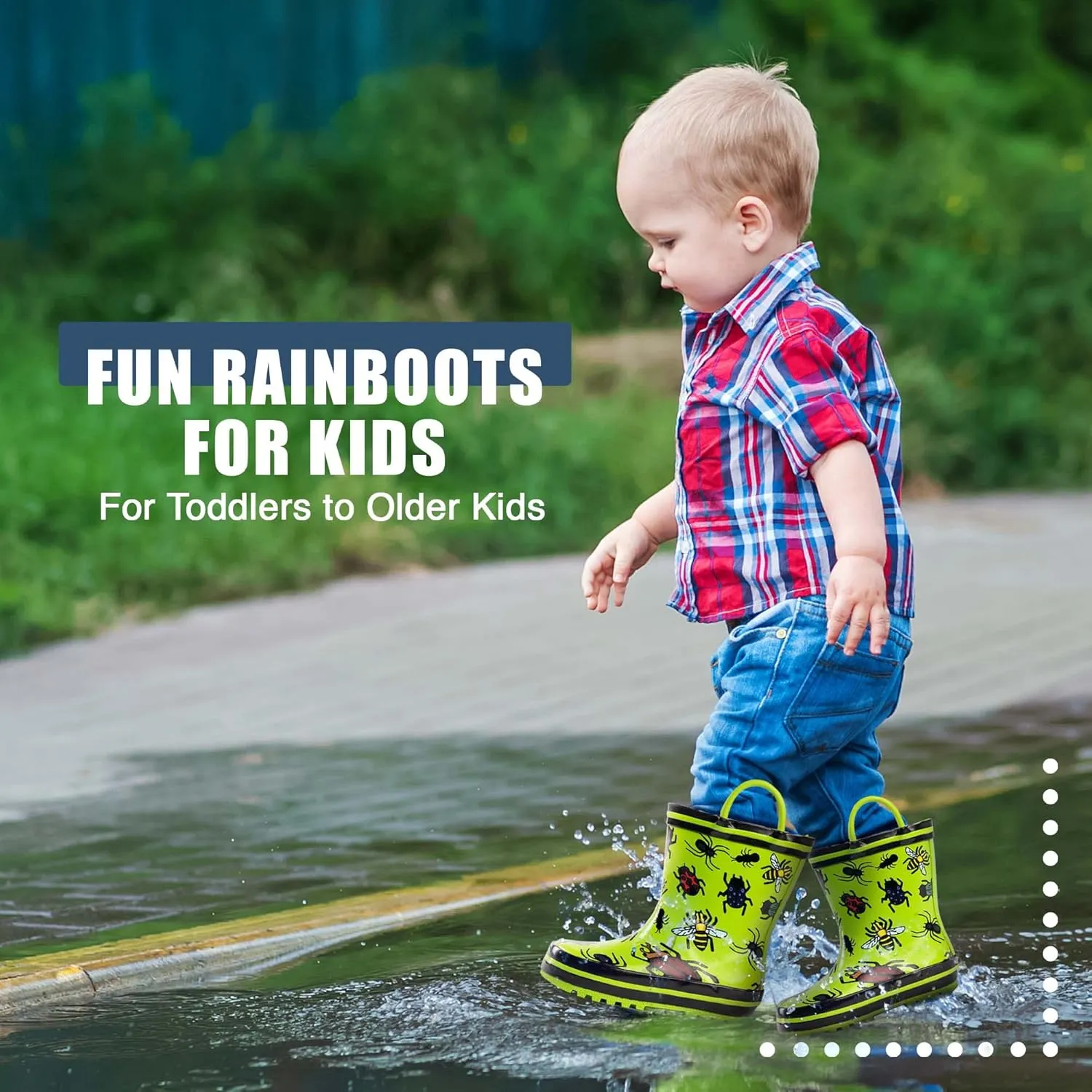 NORTY Rubber Rain Boots for Kids - Waterproof Rubber Boots Boys and Girls Solid & Printed Rainboots for Toddlers and Kids