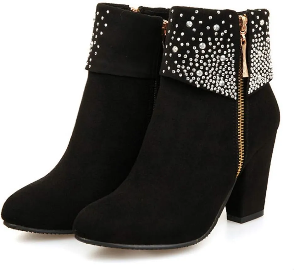 NUANXIN Fashionable water drill frosted thick heel short boots
