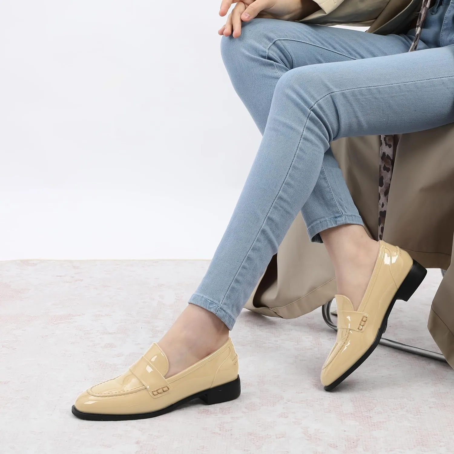 NUMALEO Women's Loafers Penny Loafers & Slip-ons Flats Closed Round Toe Low Heel Shoes 1 Inch Patent Fashion Casual Shoes Comfortable Work Office Flats Dressy Shoes