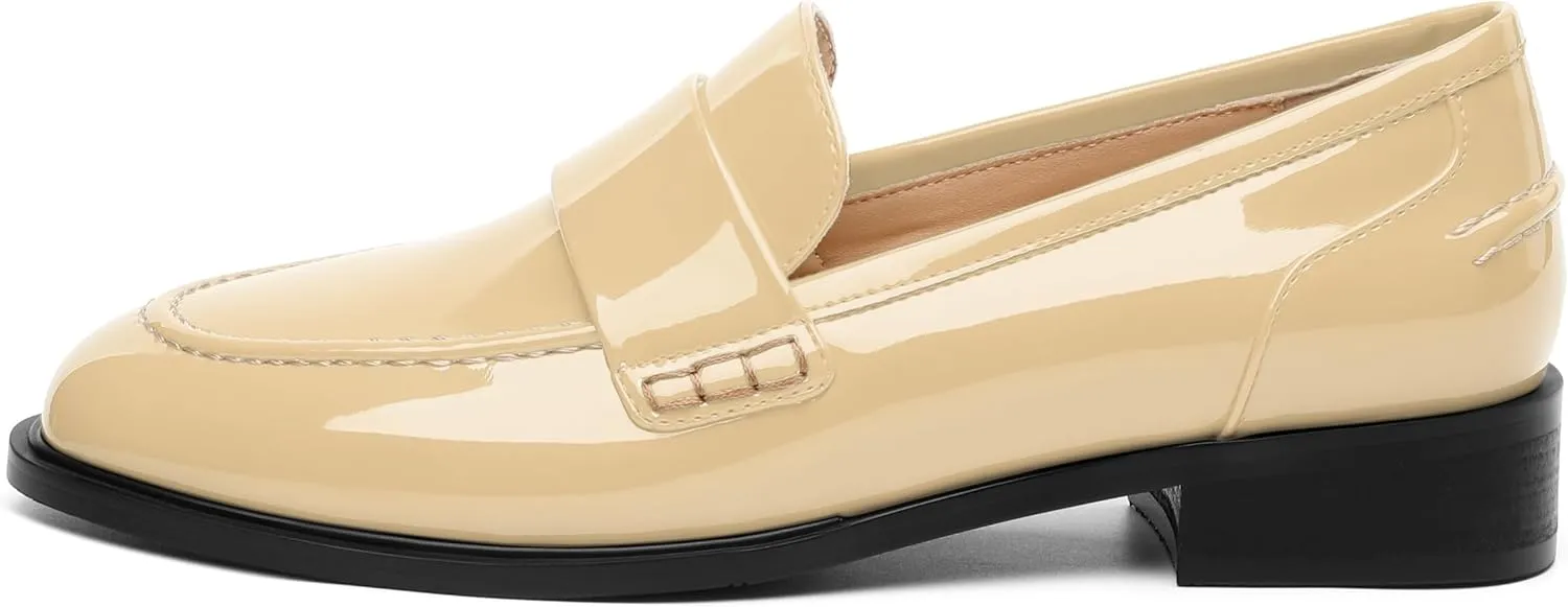NUMALEO Women's Loafers Penny Loafers & Slip-ons Flats Closed Round Toe Low Heel Shoes 1 Inch Patent Fashion Casual Shoes Comfortable Work Office Flats Dressy Shoes