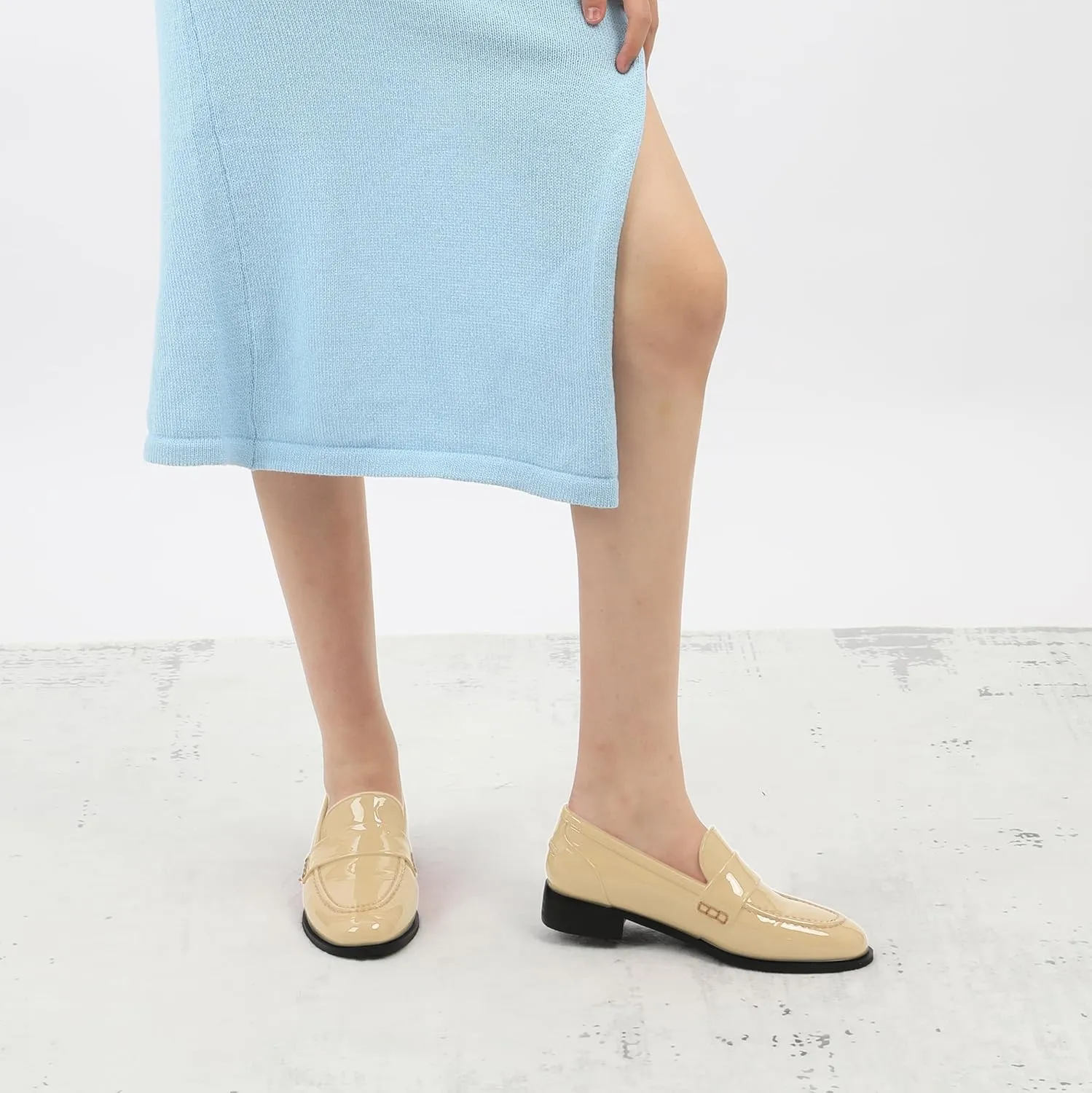 NUMALEO Women's Loafers Penny Loafers & Slip-ons Flats Closed Round Toe Low Heel Shoes 1 Inch Patent Fashion Casual Shoes Comfortable Work Office Flats Dressy Shoes