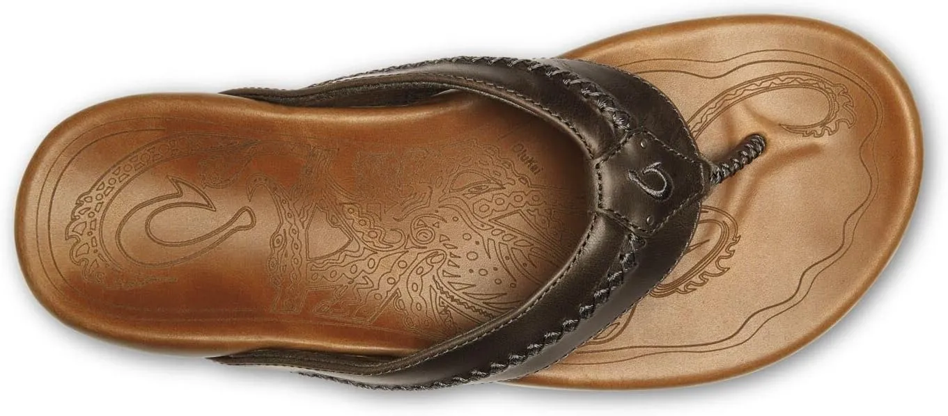 OLUKAI Mea Ola Men's Leather Beach Sandals, Soft & Durable Flip Flops, Arch Support & Comfort Fit, Enhanced Grip & Traction