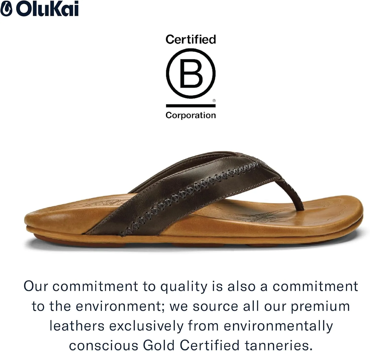 OLUKAI Mea Ola Men's Leather Beach Sandals, Soft & Durable Flip Flops, Arch Support & Comfort Fit, Enhanced Grip & Traction