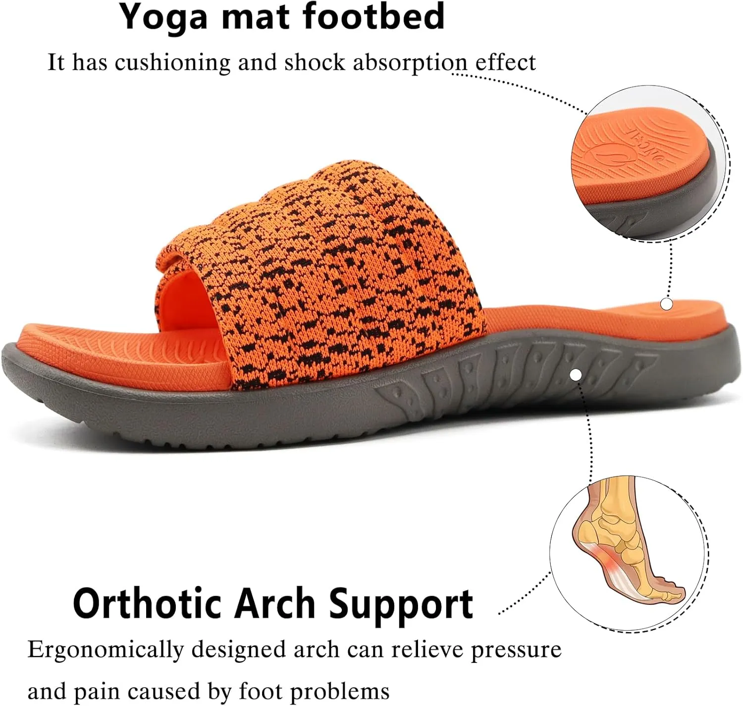 ONCAI Mens Sandals, Arch Support Sport Slides Open Toe Adjustable Straps Orthotic Cushioned Footbed for Plantar Fasciitis Rubber Soles Size 7.5-15