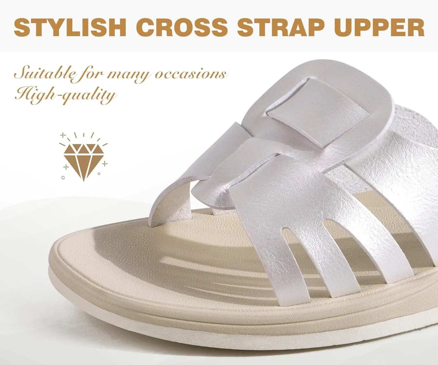 ONCAI Womens Sandals,Flat Dressy Square Toe Summer Beach Slides for Ladies Comfortable with Non-slip Rubber Soles Size US 6-11