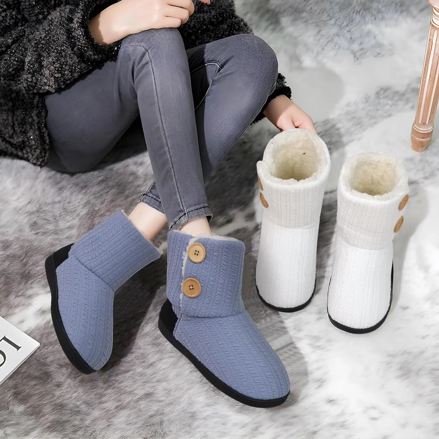 ONCAI Women's Slippers Comfort Knit Boots Winter Warm Outdoor Indoor Shoes