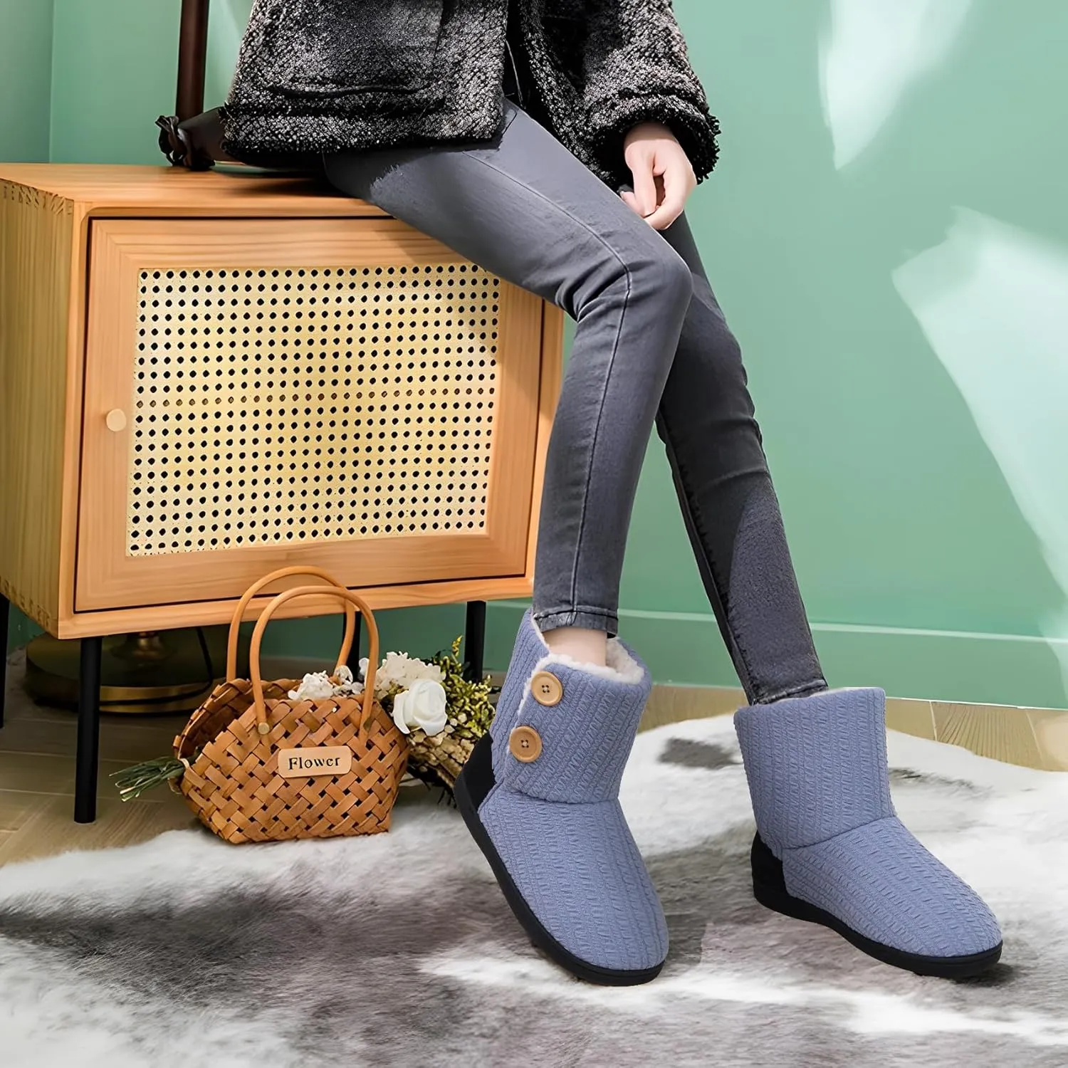 ONCAI Women's Slippers Comfort Knit Boots Winter Warm Outdoor Indoor Shoes