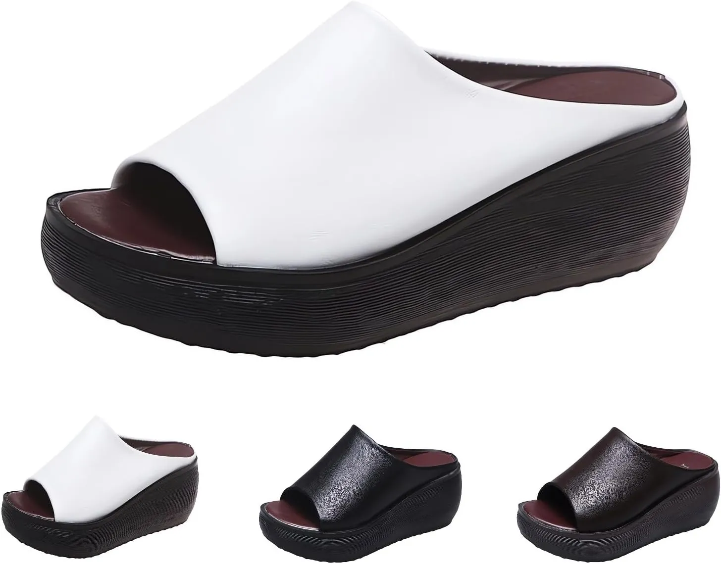 Orthopedic Sandals 2024 Summer Comfortable Orthotic Leather Wedges Slides Dressy Platform Heel Arch Support Slip Sandals