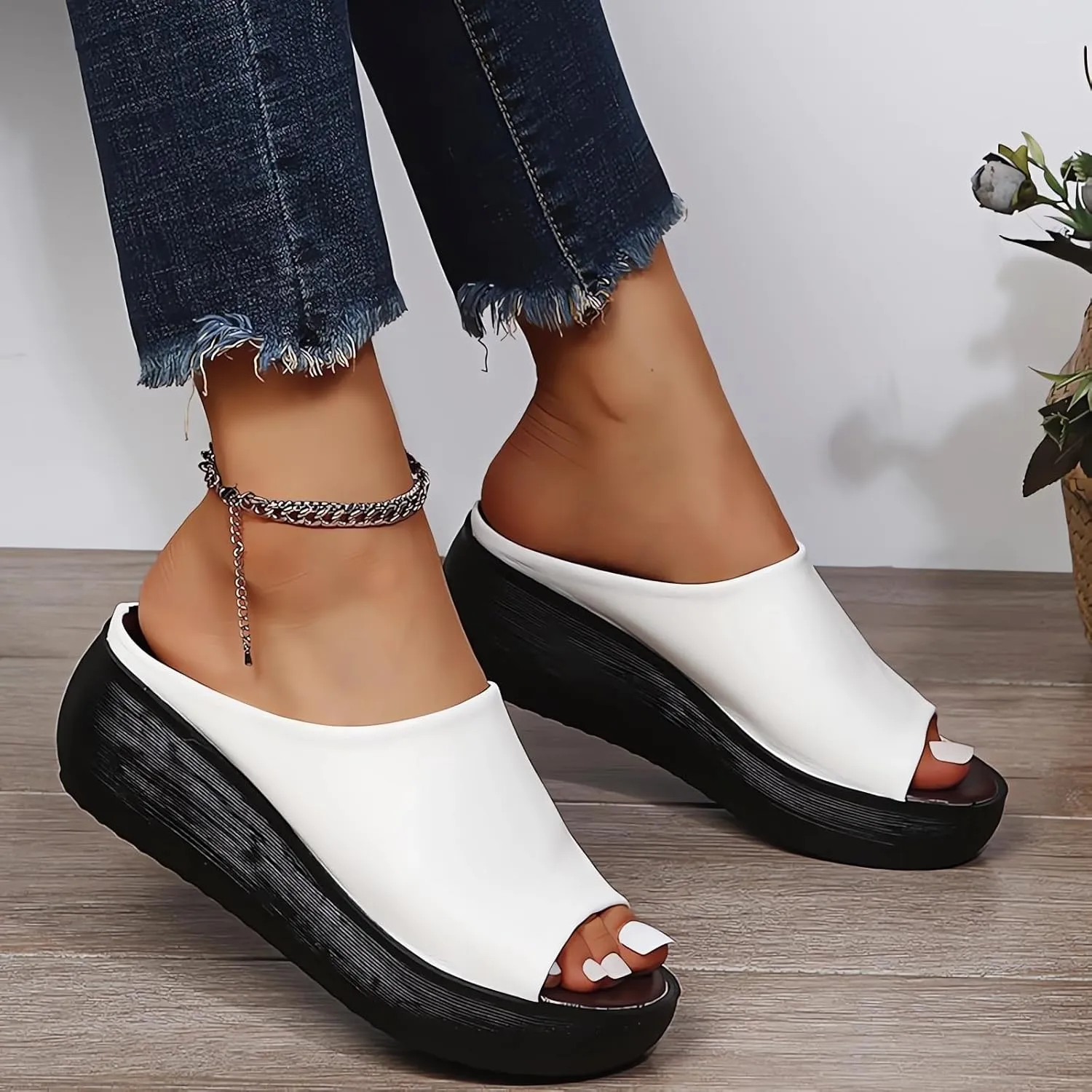 Orthopedic Sandals 2024 Summer Comfortable Orthotic Leather Wedges Slides Dressy Platform Heel Arch Support Slip Sandals