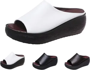 Orthopedic Sandals 2024 Summer Comfortable Orthotic Leather Wedges Slides Dressy Platform Heel Arch Support Slip Sandals