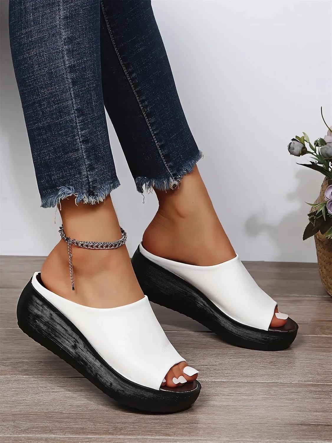 Orthopedic Sandals 2024 Summer Comfortable Orthotic Leather Wedges Slides Dressy Platform Heel Arch Support Slip Sandals