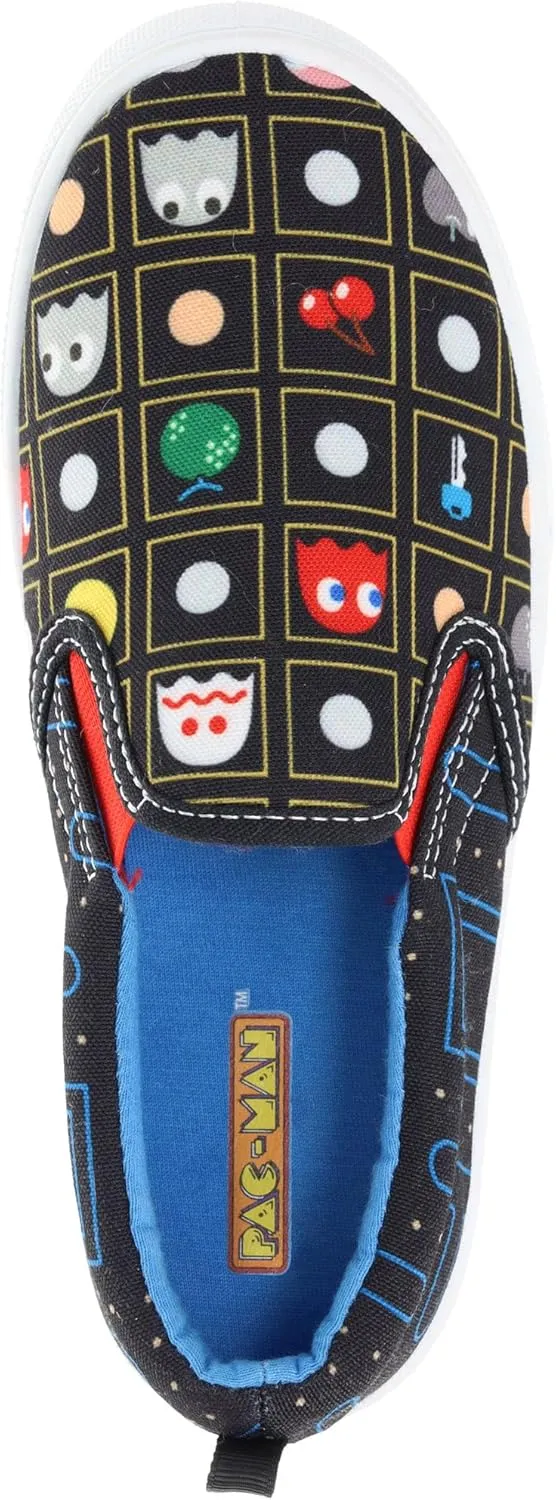 Pac-Man Boy's Slip-On Canvas Sneakers with Graphic Print
