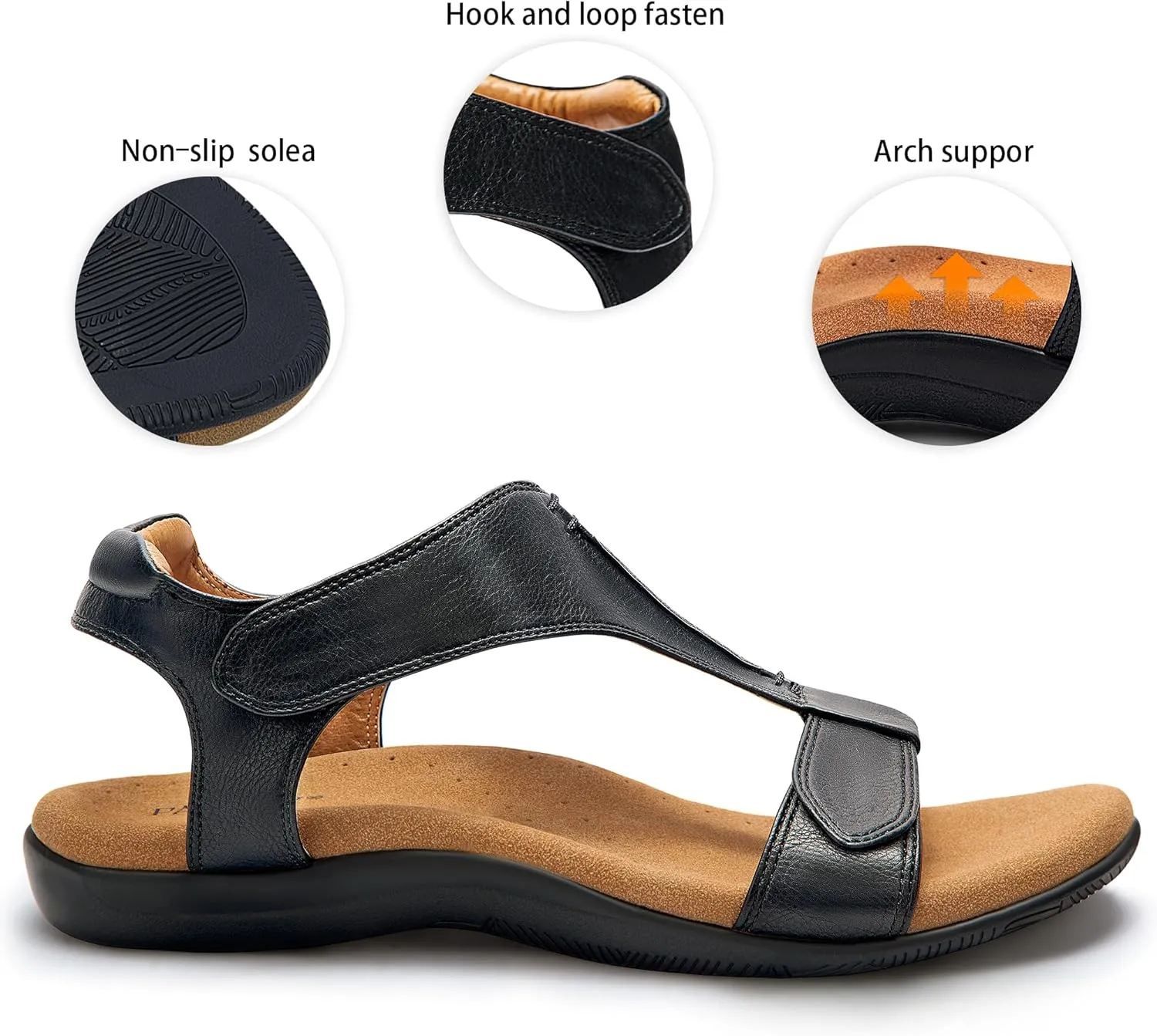 PARTY Women's Open Toe Sandals Arch Support and Adjustable Straps Comfortable Sandals for Walking